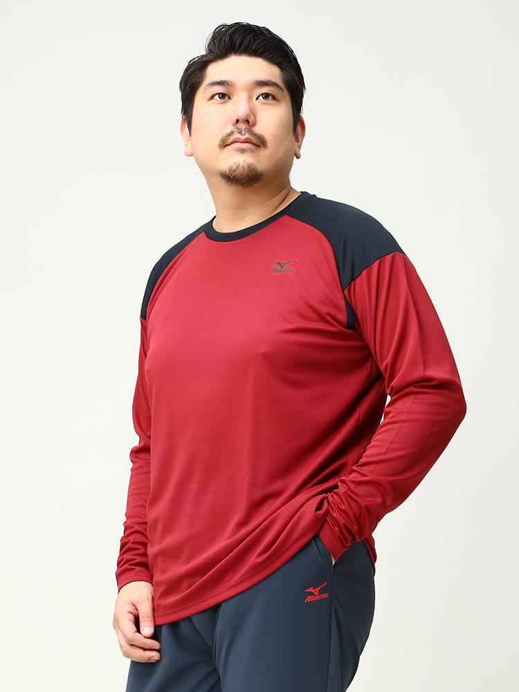 大きいサイズ メンズ MIZUNO (ミズノ) 吸汗速乾 UVカット クルーネック 長袖 Tシャツ