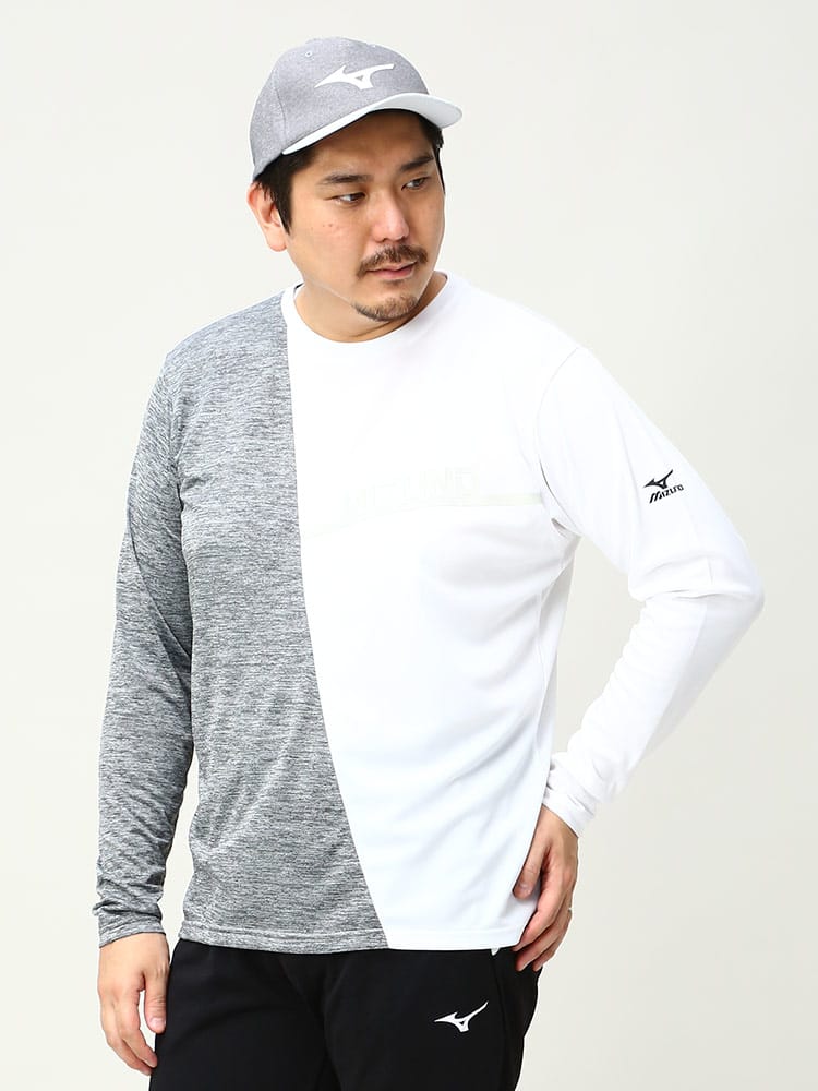 大きいサイズ メンズ MIZUNO (ミズノ) 吸汗速乾 UVカット クルーネック 長袖 Tシャツ