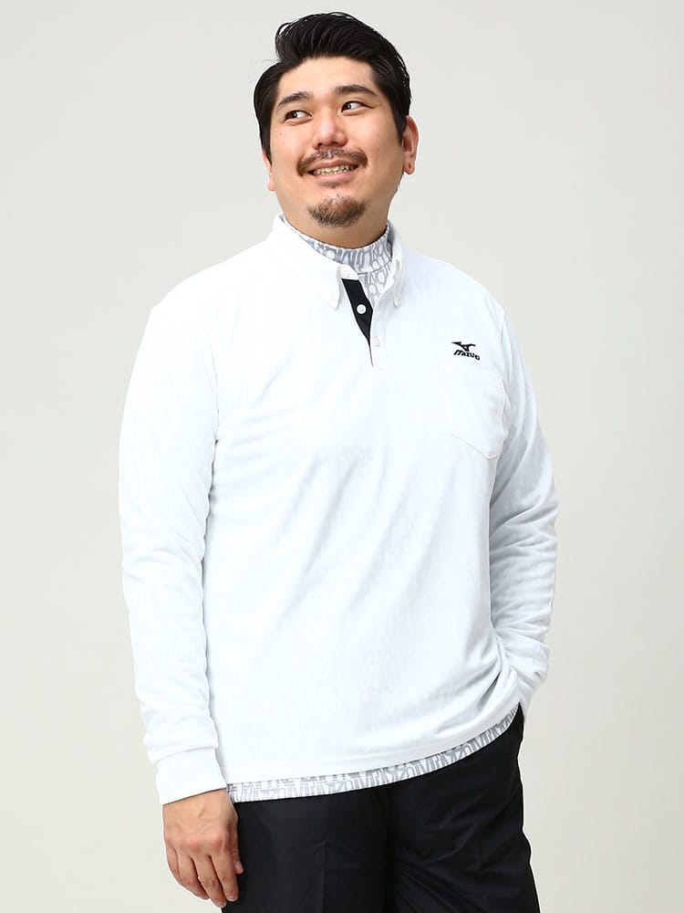 大きいサイズ メンズ MIZUNO (ミズノ) 吸汗速乾 UVカット ボタンダウン 長袖 ポロシャツ