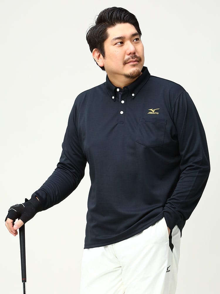 大きいサイズ メンズ MIZUNO (ミズノ) 吸汗速乾 UVカット ボタンダウン 長袖 ポロシャツ