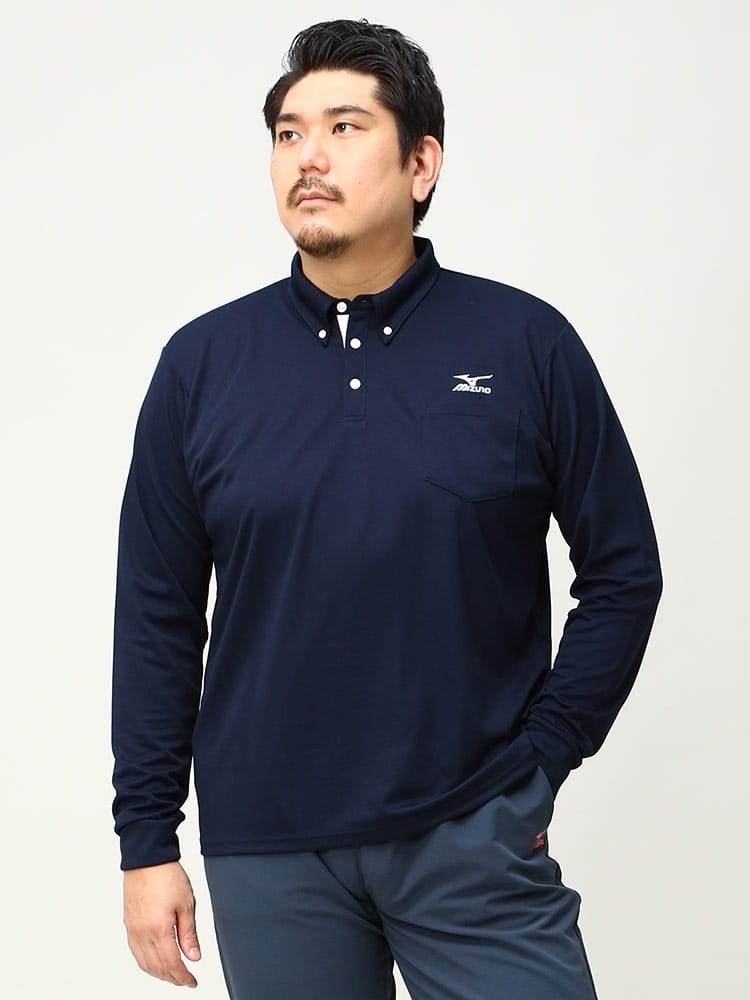 大きいサイズ メンズ MIZUNO (ミズノ) 吸汗速乾 UVカット ボタンダウン 長袖 ポロシャツ