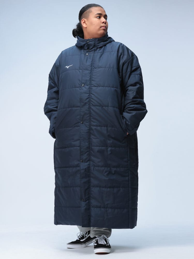 中綿 ベンチコート 撥水 フード フルジップ アウター コート ブルゾン ロング スポーツ 防寒 大きいサイズ メンズ