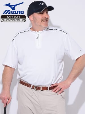 半袖 シャツ ドライ 鹿の子 ジップモックネックシャツ 吸汗速乾 ハーフジップ スポーツ トレーニング 大きいサイズ メンズ