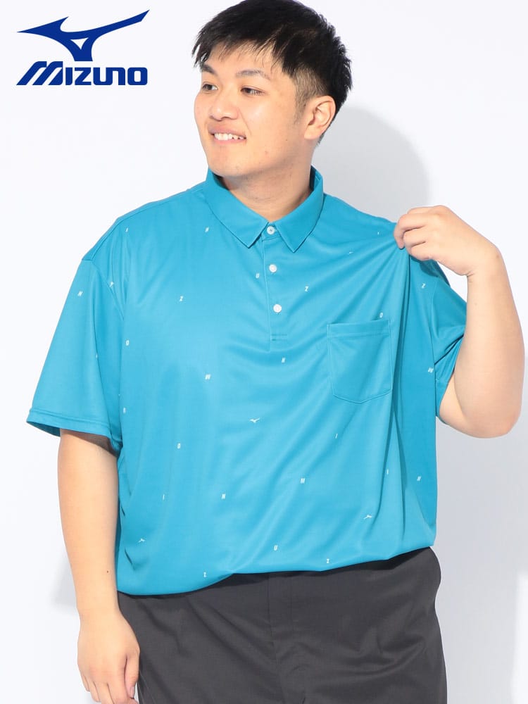 ゴルフ ポロシャツ半袖 MIZUNO GOLF メンズ 大きいサイズ 吸汗速乾 ロゴ総柄 ドライ ゴルフ シャツ トップス カットソー スポーツ ドライ