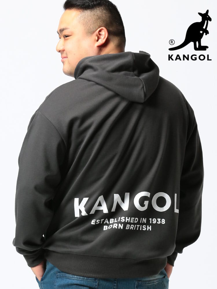 大きいサイズ メンズ KANGOL (カンゴール) ブランドロゴ バックプリント プルオーバー スウェット 長袖 パーカー