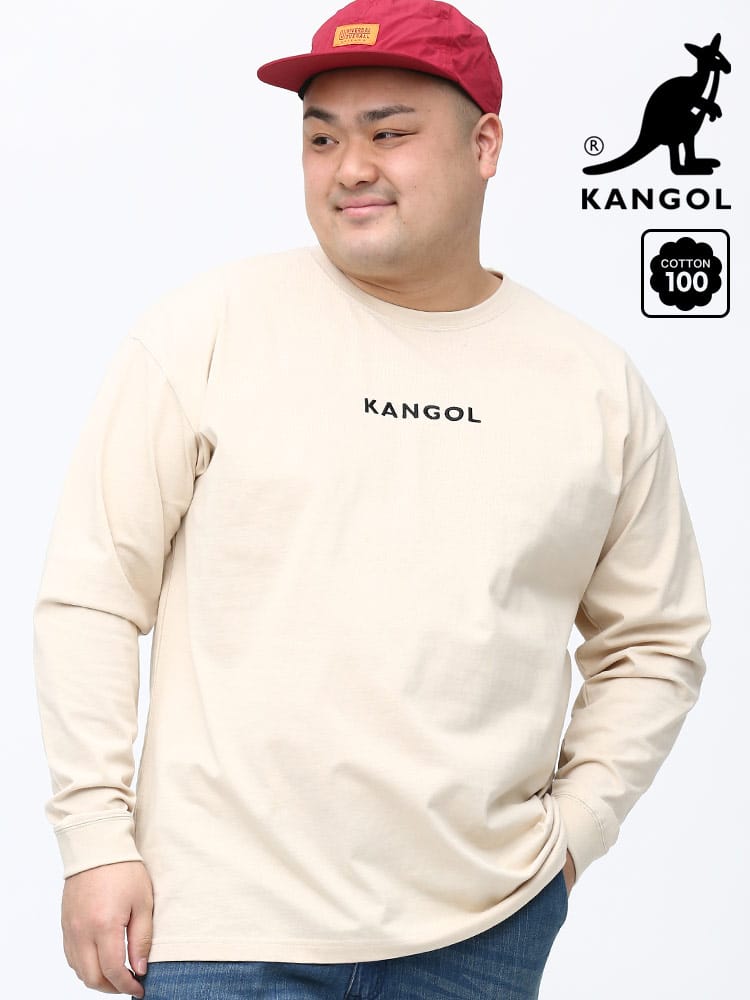 大きいサイズ メンズ KANGOL (カンゴール) 天竺 バックプリント クルーネック 長袖 Tシャツ ロンT