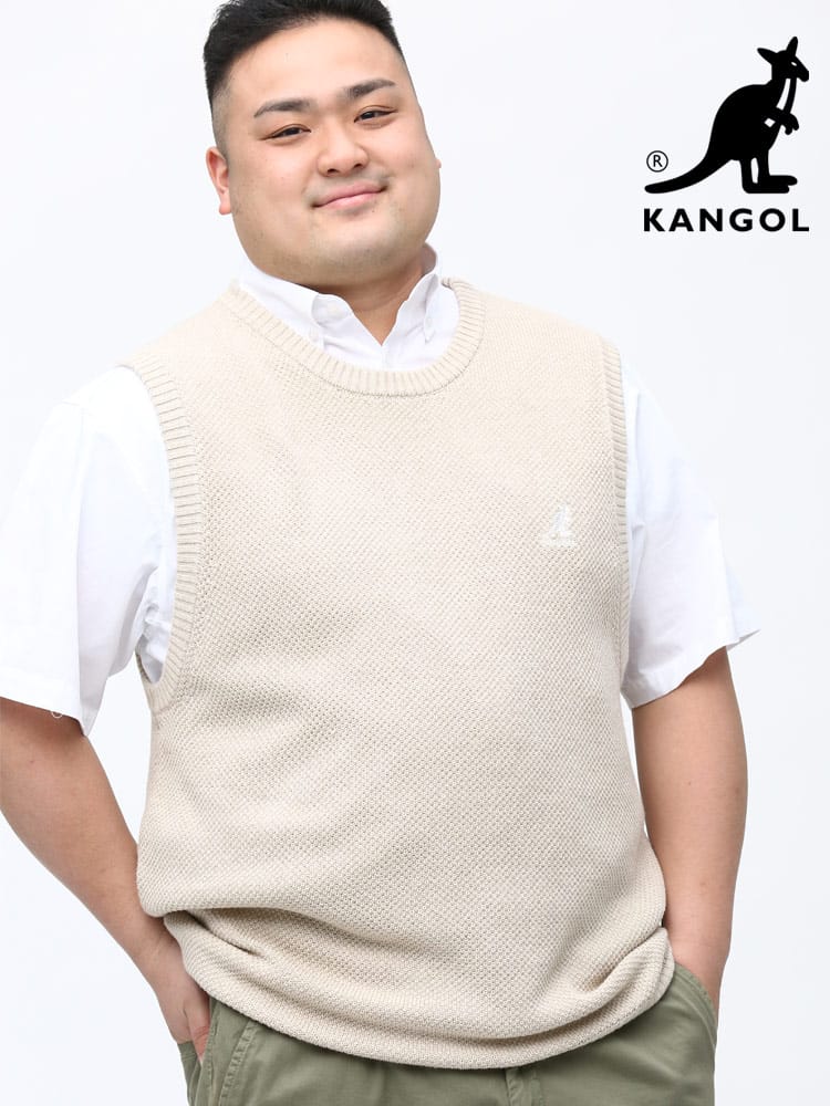 大きいサイズ メンズ KANGOL (カンゴール) ワンポイント クルーネック ニットベスト