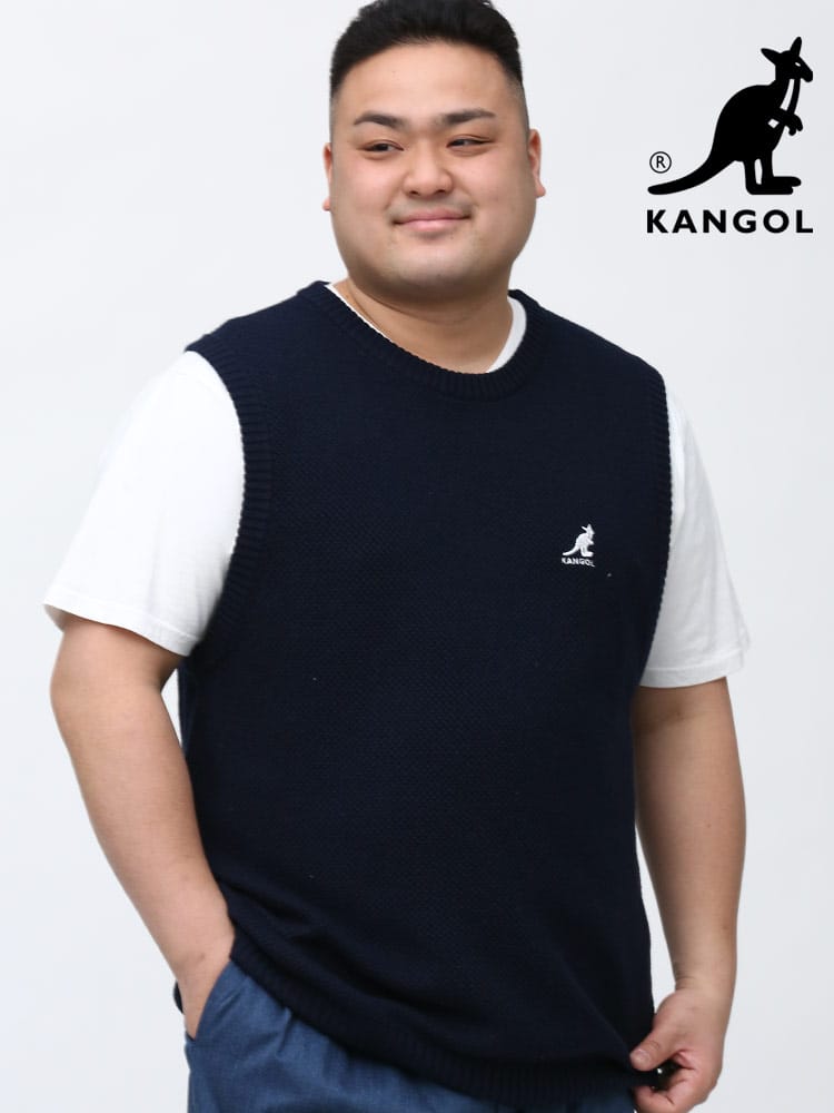 大きいサイズ メンズ KANGOL (カンゴール) ワンポイント クルーネック ニットベスト