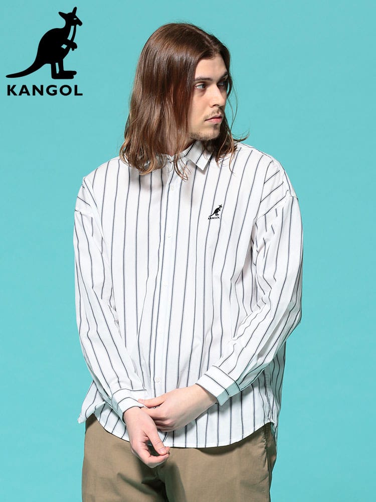 KANGOL (カンゴール) ストライプ 胸ロゴ 長袖 BIG シャツ