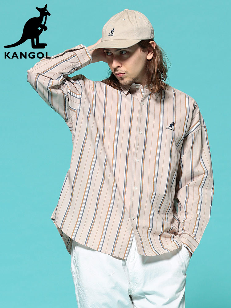 KANGOL (カンゴール) ストライプ 胸ロゴ 長袖 BIG シャツ