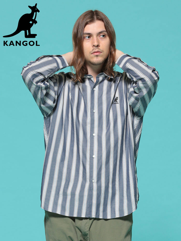 KANGOL (カンゴール) ストライプ 胸ロゴ 長袖 BIG シャツ