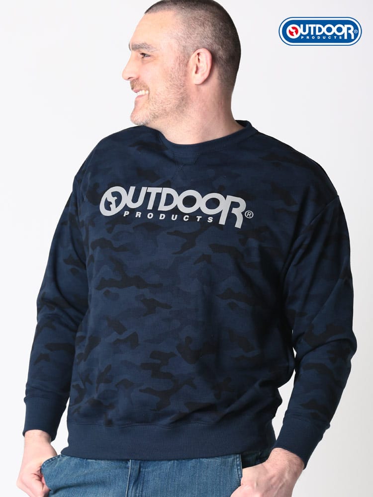 大きいサイズ メンズ OUTDOOR PRODUCTS (アウトドアプロダクツ) 裏毛 迷彩柄 クルーネック トレーナー