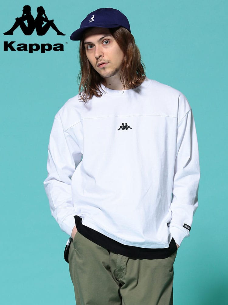 Kappa (カッパ) 天竺 ワンポイントロゴ クルーネック ビッグシルエット 長袖 Tシャツ