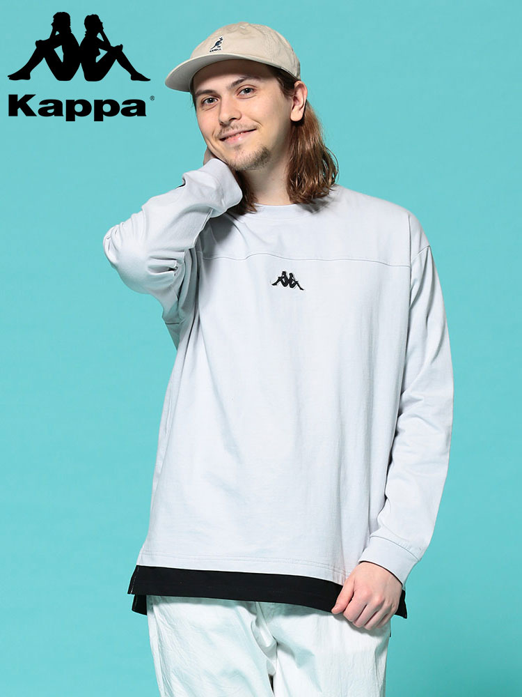 Kappa (カッパ) 天竺 ワンポイントロゴ クルーネック ビッグシルエット 長袖 Tシャツ
