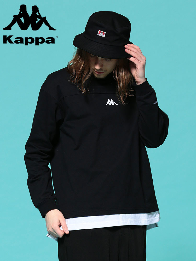 Kappa (カッパ) 天竺 ワンポイントロゴ クルーネック ビッグシルエット 長袖 Tシャツ