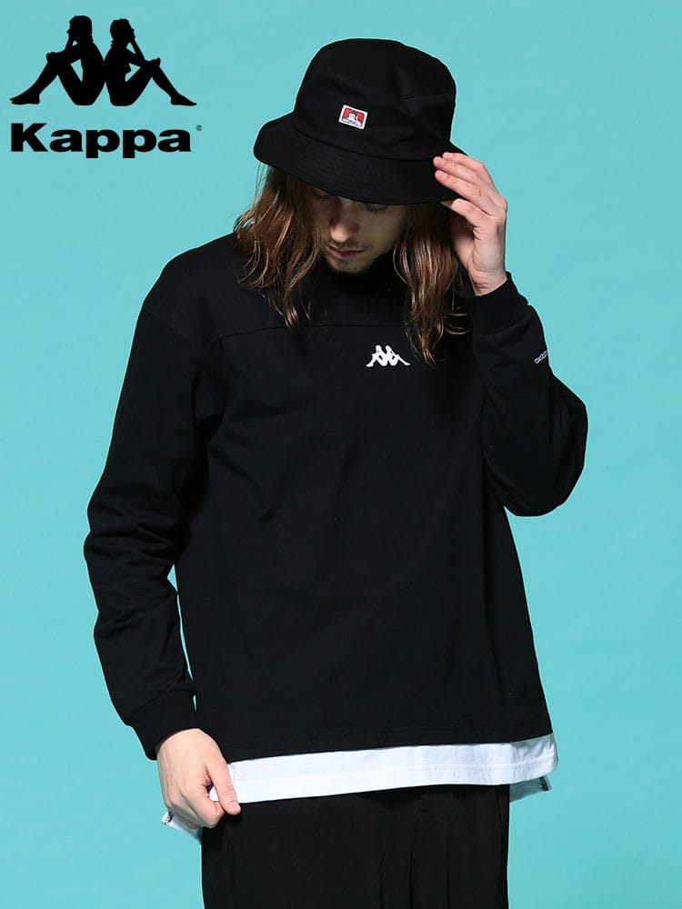 Kappa (カッパ) 天竺 ワンポイントロゴ クルーネック ビッグシルエット 長袖 Tシャツ