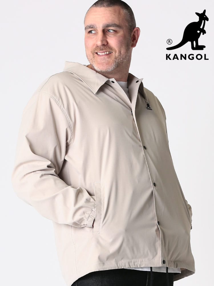 大きいサイズ メンズ KANGOL (カンゴール) 胸ロゴ フルボタン コーチジャケット