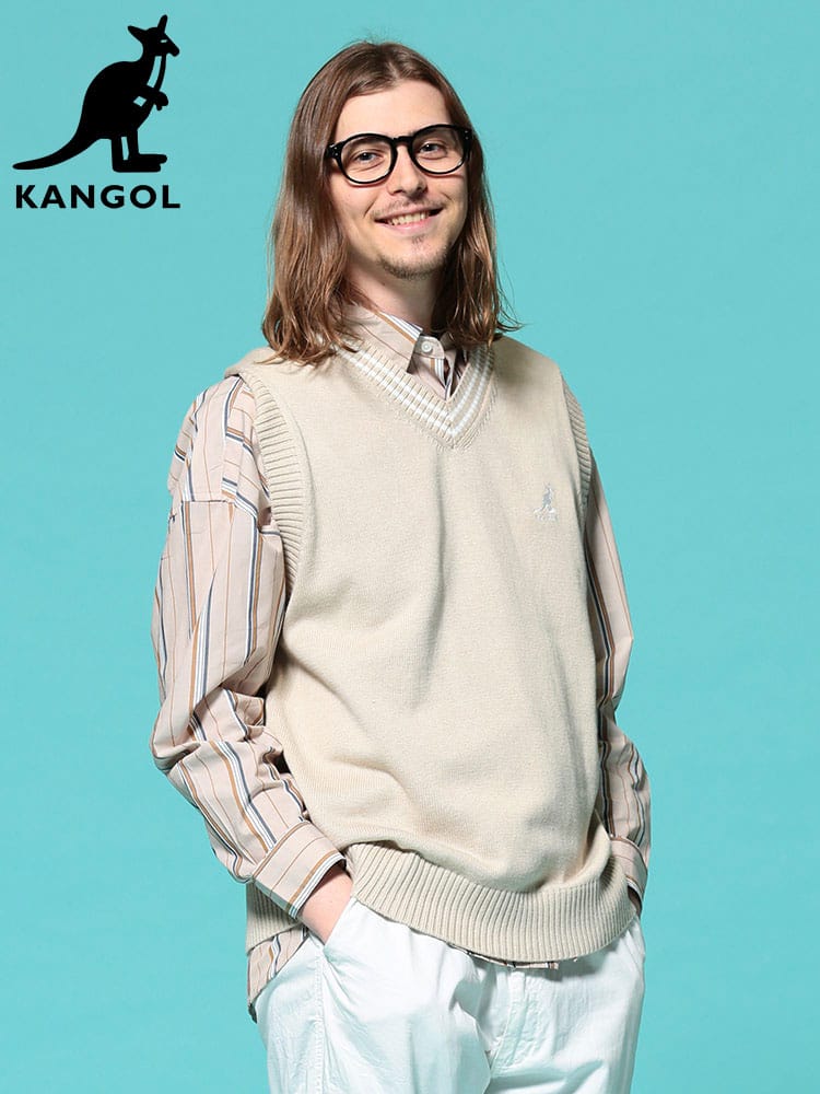 KANGOL (カンゴール) ライン 胸ロゴ Vネック ニット ベスト