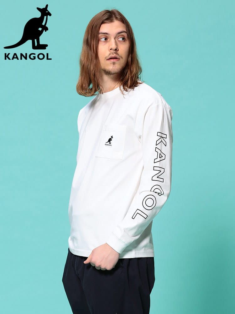 KANGOL (カンゴール) 天竺 袖プリント ポケット クルーネック 長袖 Tシャツ