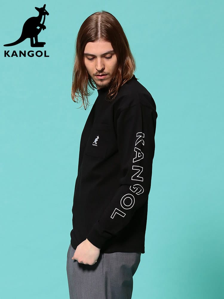 KANGOL (カンゴール) 天竺 袖プリント ポケット クルーネック 長袖 Tシャツ