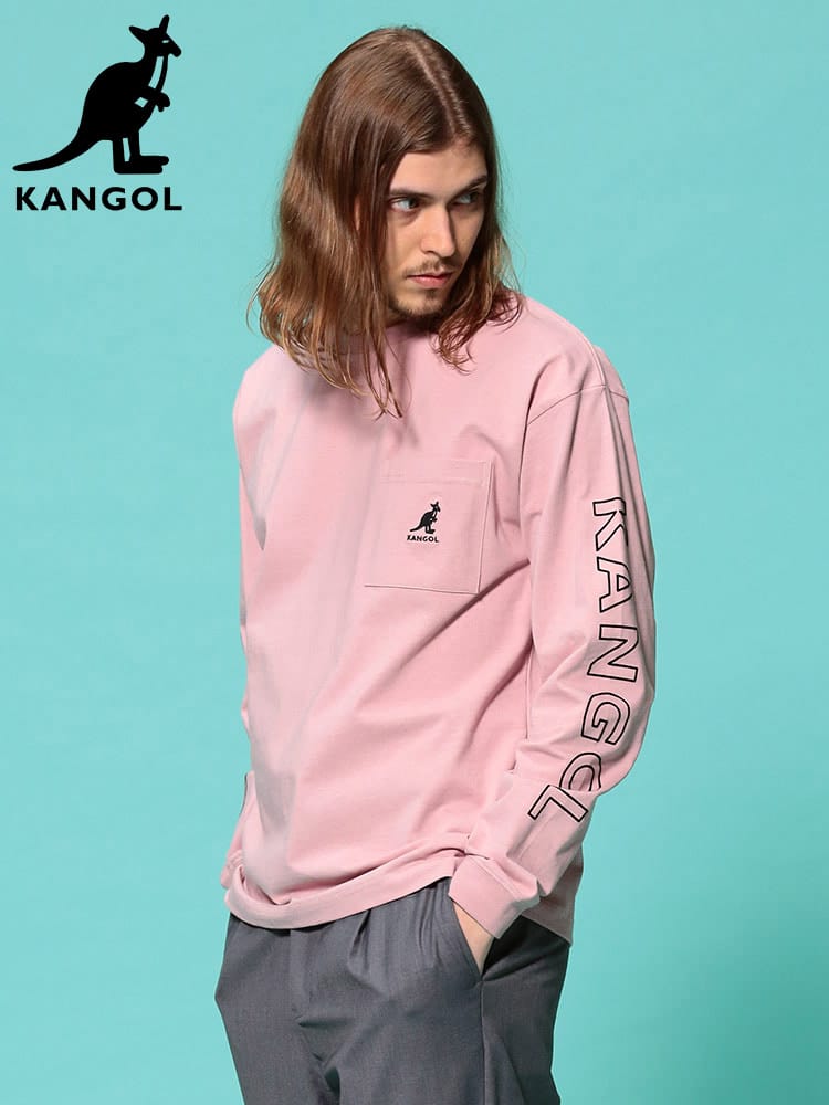 KANGOL (カンゴール) 天竺 袖プリント ポケット クルーネック 長袖 Tシャツ