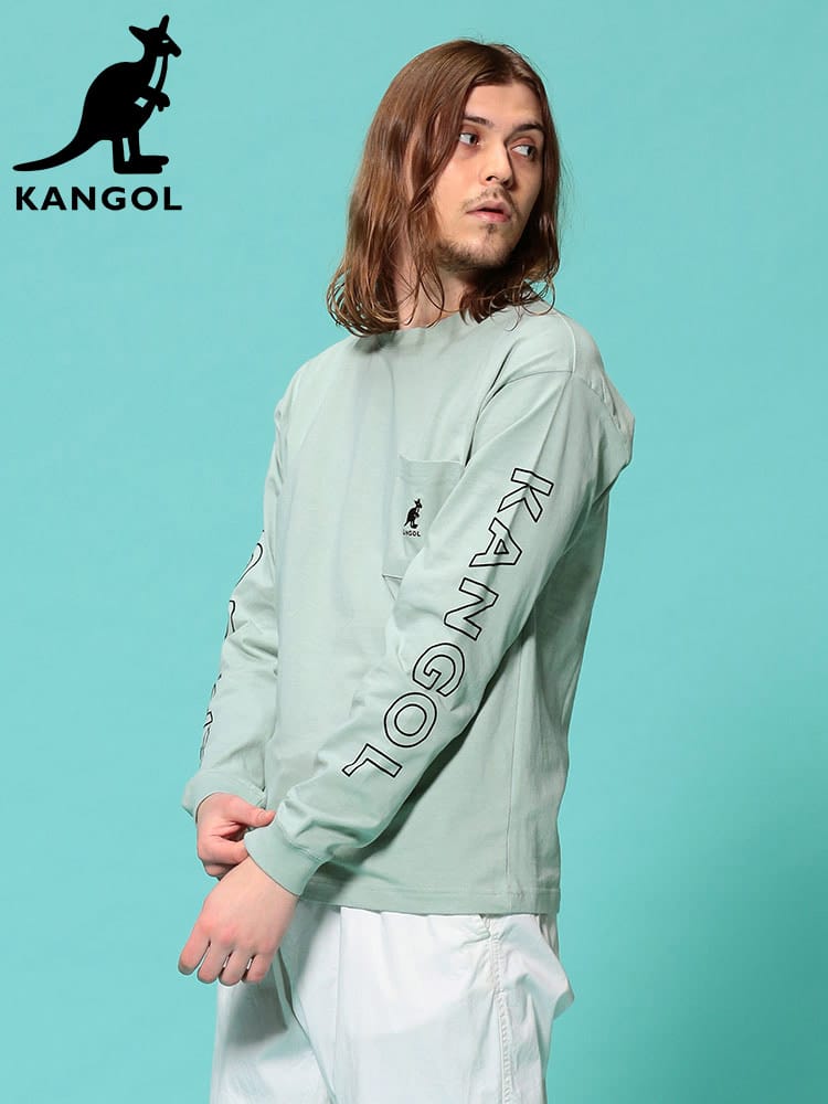 KANGOL (カンゴール) 天竺 袖プリント ポケット クルーネック 長袖 Tシャツ