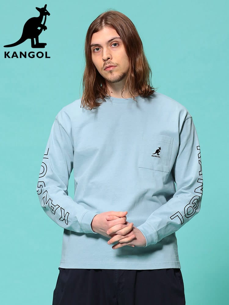 KANGOL (カンゴール) 天竺 袖プリント ポケット クルーネック 長袖 Tシャツ
