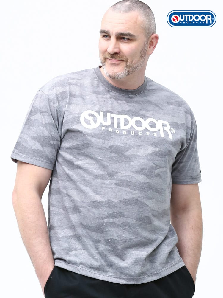 大きいサイズ メンズ OUTDOOR PRODUCTS (アウトドアプロダクツ) 天竺 ロゴ 迷彩柄 クルーネック 半袖 Tシャツ