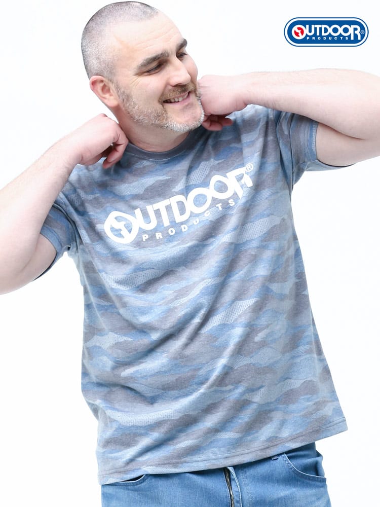 大きいサイズ メンズ OUTDOOR PRODUCTS (アウトドアプロダクツ) 天竺 ロゴ 迷彩柄 クルーネック 半袖 Tシャツ
