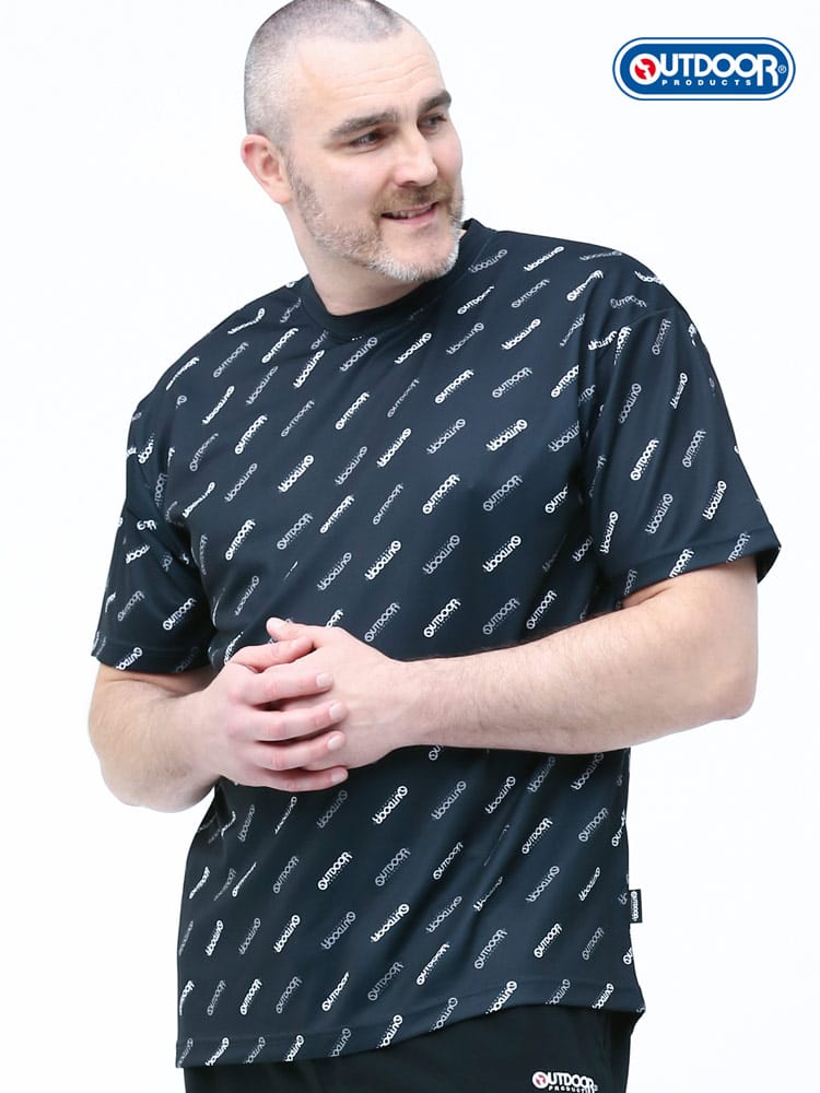 大きいサイズ メンズ OUTDOOR PRODUCTS (アウトドアプロダクツ) ドライ ロゴ総柄 クルーネック 半袖 Tシャツ