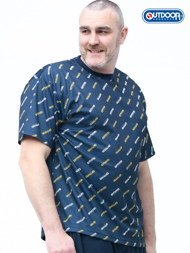 大きいサイズ メンズ OUTDOOR PRODUCTS (アウトドアプロダクツ) ドライ ロゴ総柄 クルーネック 半袖 Tシャツ
