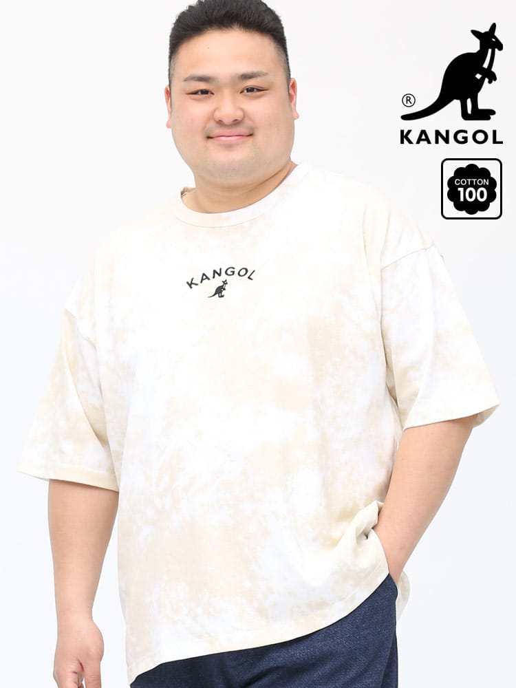 大きいサイズ メンズ KANGOL (カンゴール) 天竺 タイダイ柄 ロゴ刺繍 クルーネック 半袖 Tシャツ