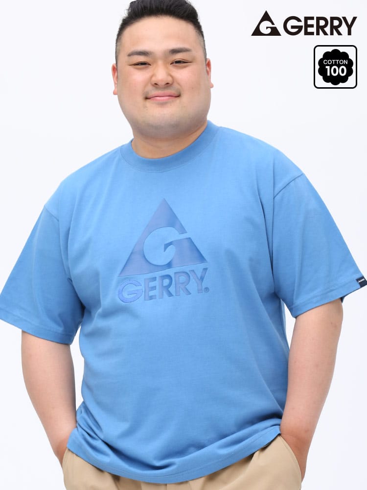 大きいサイズ メンズ GERRY (ジェリー) 天竺 ロゴプリント 刺繍 クルーネック 半袖 Tシャツ