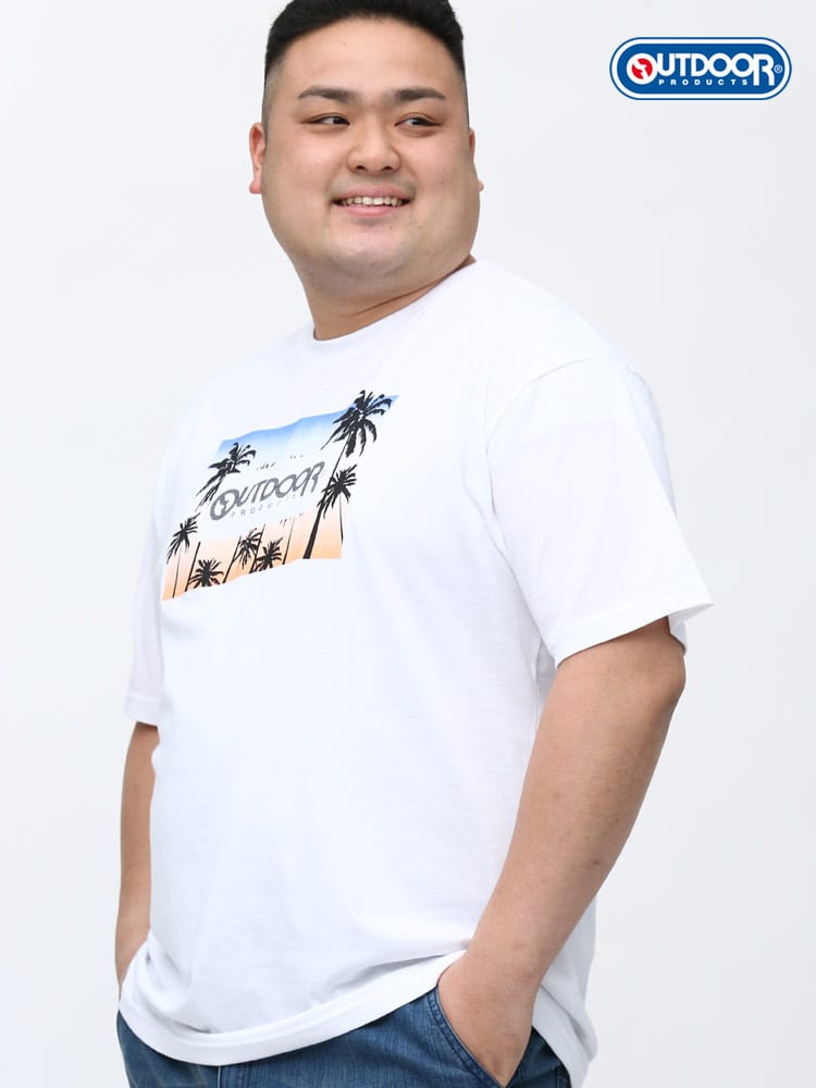 大きいサイズ メンズ OUTDOOR PRODUCTS (アウトドアプロダクツ) アイランドボックス ロゴプリント クルーネック 半袖 Tシャツ