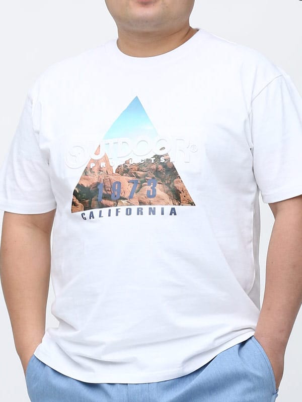 大きいサイズ メンズ OUTDOOR PRODUCTS (アウトドアプロダクツ) トライアングル エンボスロゴ クルーネック 半袖 Tシャツ