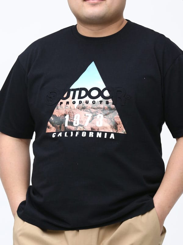大きいサイズ メンズ OUTDOOR PRODUCTS (アウトドアプロダクツ) トライアングル エンボスロゴ クルーネック 半袖 Tシャツ
