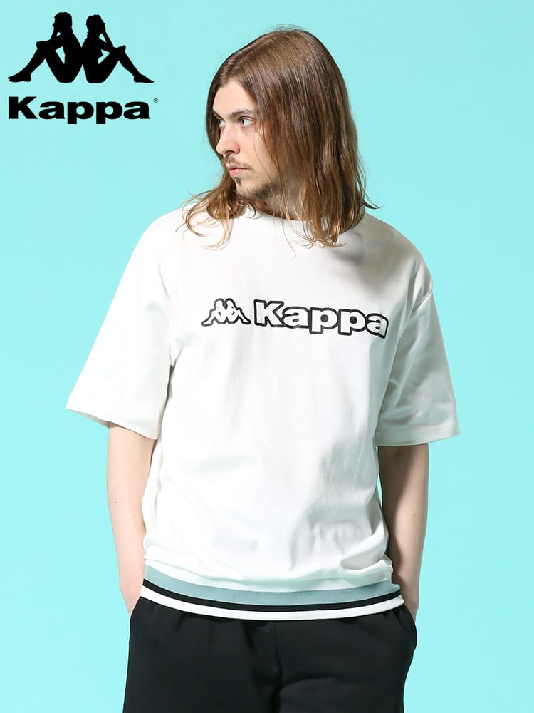 Kappa (カッパ) オーバーサイズ ポンチ 裾ライン ロゴプリント クルーネック 半袖 Tシャツ