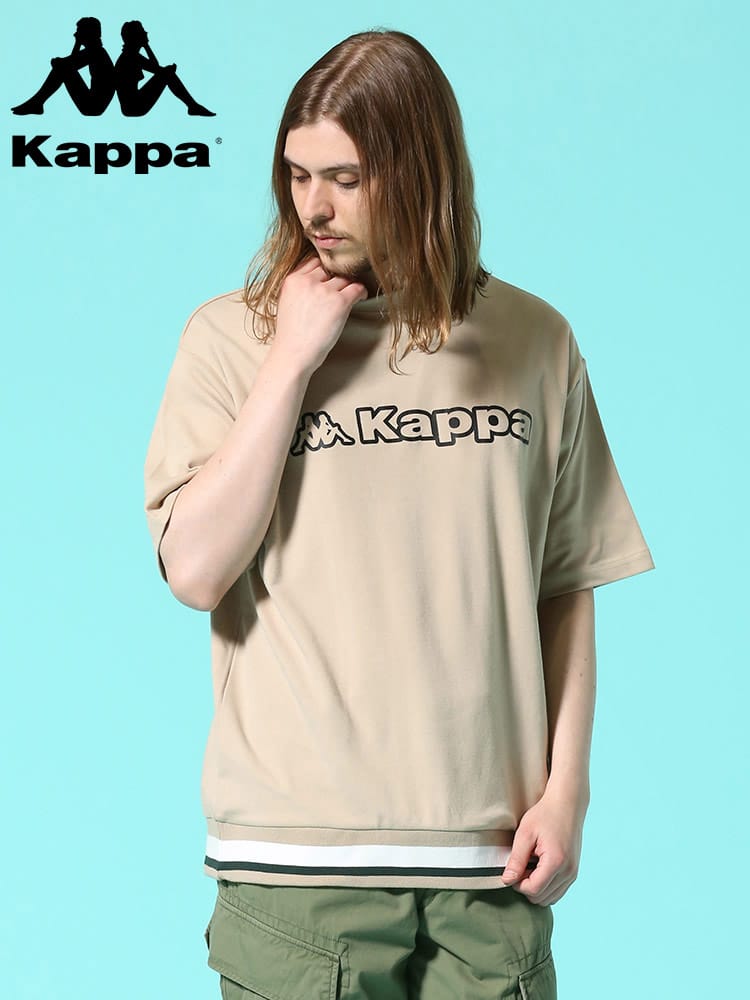 Kappa (カッパ) オーバーサイズ ポンチ 裾ライン ロゴプリント クルーネック 半袖 Tシャツ