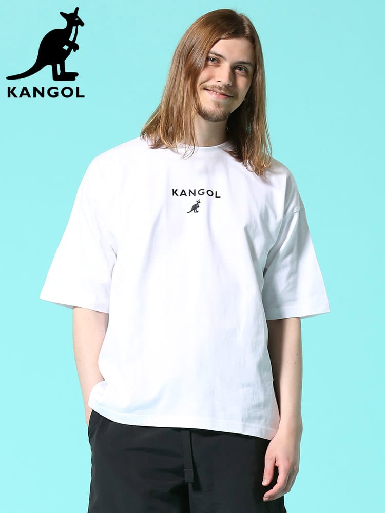 KANGOL (カンゴール) オーバーサイズ 天竺 ロゴ刺繍 クルーネック 半袖 Tシャツ
