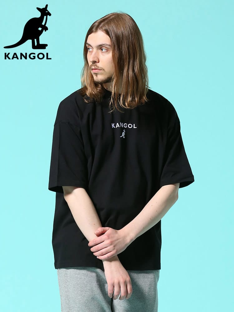 KANGOL (カンゴール) オーバーサイズ 天竺 ロゴ刺繍 クルーネック 半袖 Tシャツ