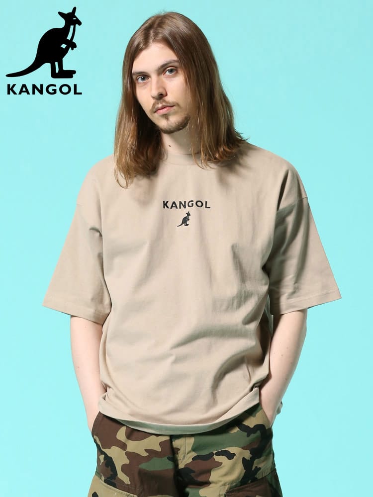 KANGOL (カンゴール) オーバーサイズ 天竺 ロゴ刺繍 クルーネック 半袖 Tシャツ