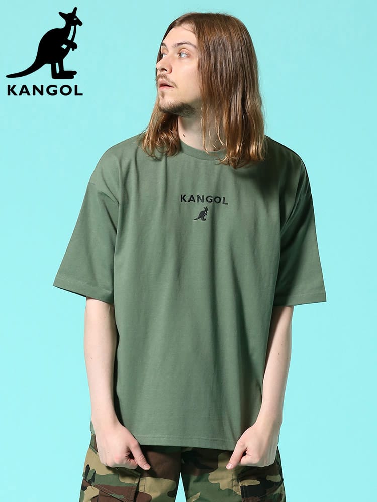 KANGOL (カンゴール) オーバーサイズ 天竺 ロゴ刺繍 クルーネック 半袖 Tシャツ