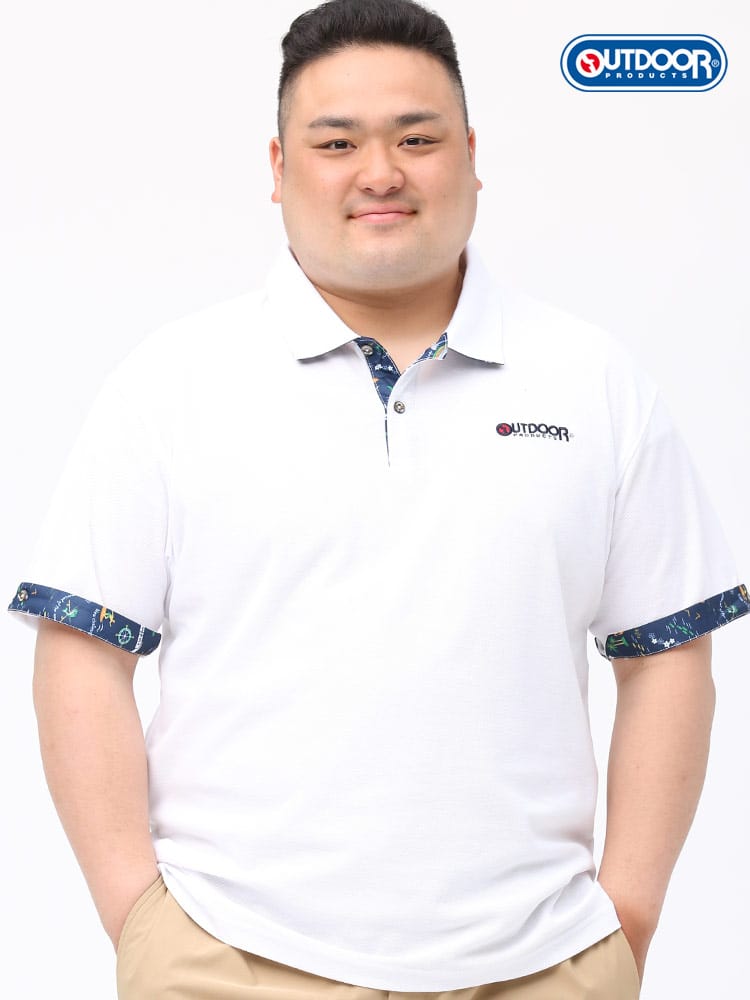大きいサイズ メンズ OUTDOOR PRODUCTS (アウトドアプロダクツ) 鹿の子 ロールアップ 半袖 ポロシャツ