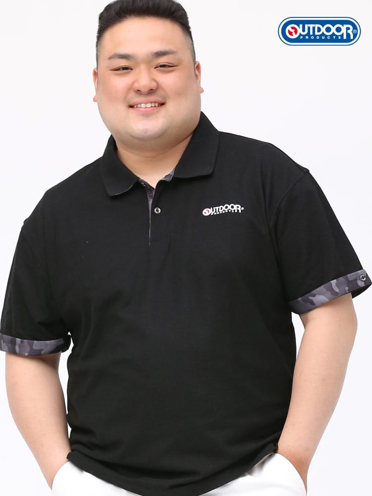 大きいサイズ メンズ OUTDOOR PRODUCTS (アウトドアプロダクツ) 鹿の子 ロールアップ 半袖 ポロシャツ