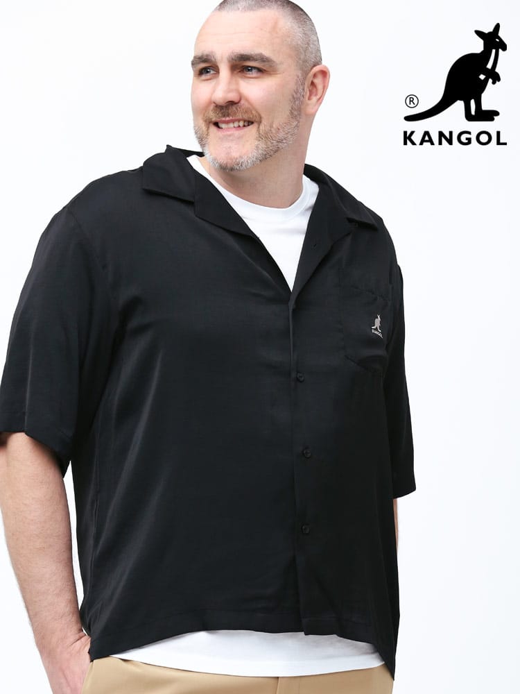大きいサイズ メンズ KANGOL (カンゴール) 無地 ワンポイント ポケット オープンカラー 半袖 シャツ