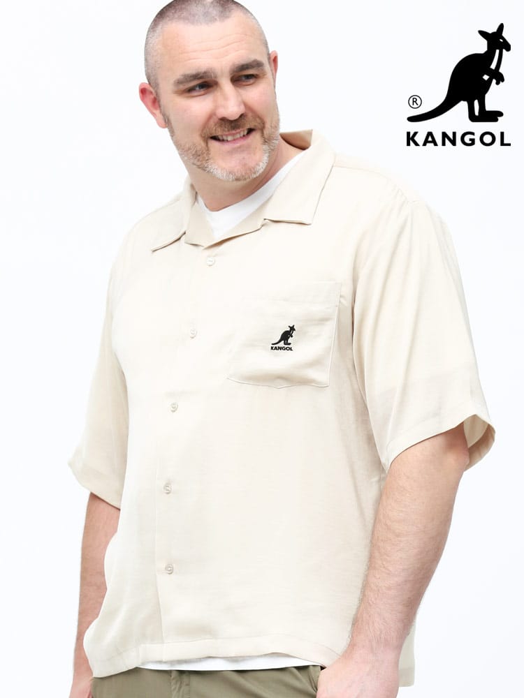 大きいサイズ メンズ KANGOL (カンゴール) 無地 ワンポイント ポケット オープンカラー 半袖 シャツ