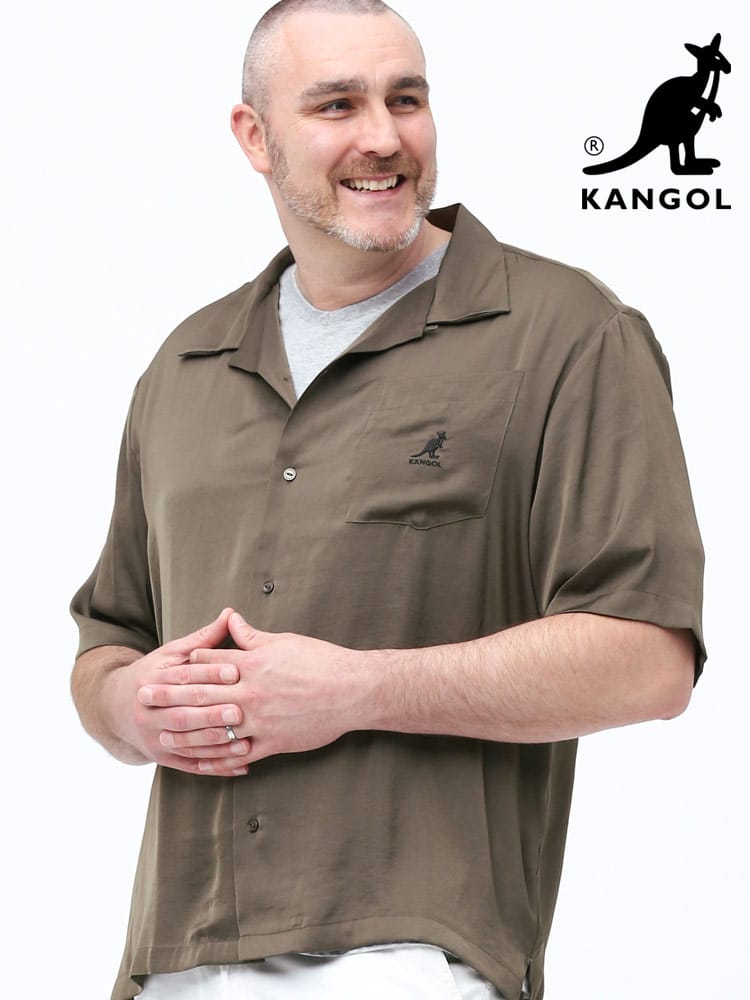 大きいサイズ メンズ KANGOL (カンゴール) 無地 ワンポイント ポケット オープンカラー 半袖 シャツ