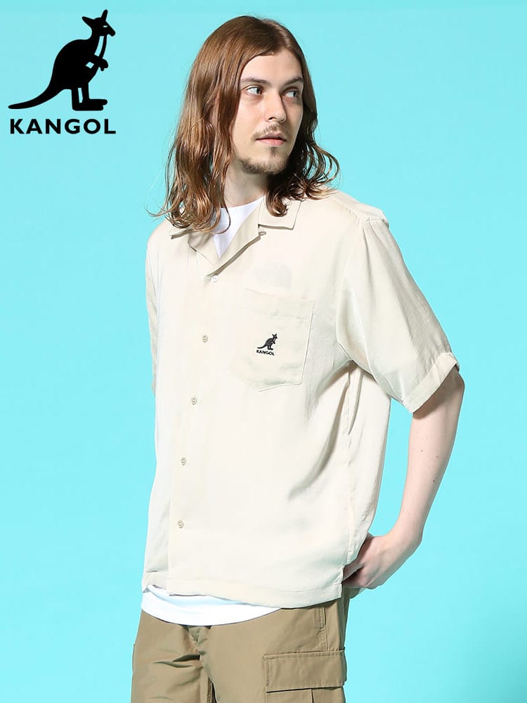 KANGOL (カンゴール) ワンポイント ポケット付き オープンカラー 半袖 シャツ