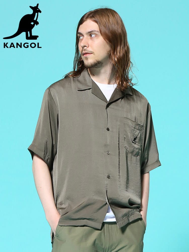 KANGOL (カンゴール) ワンポイント ポケット付き オープンカラー 半袖 シャツ