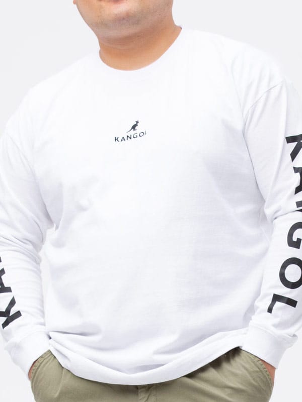 大きいサイズ メンズ KANGOL (カンゴール) 天竺 アームプリント 刺繍 クルーネック 長袖 Tシャツ ロンT